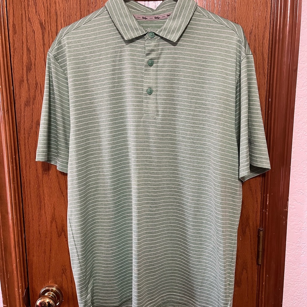 Walter Hagen Green Striped Polo Size Medium